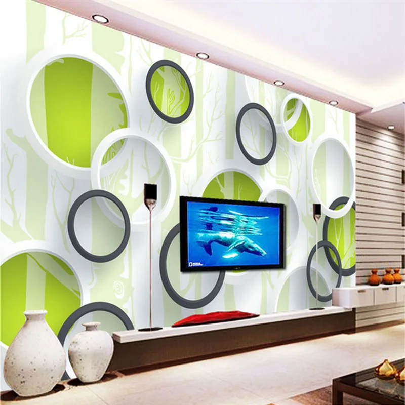 Custom Photo Wallpaper Modern 3D Green Tree Circle Wall Painting Abstract Art Mural Living Room TV Sofa Background Wall Paper 3D