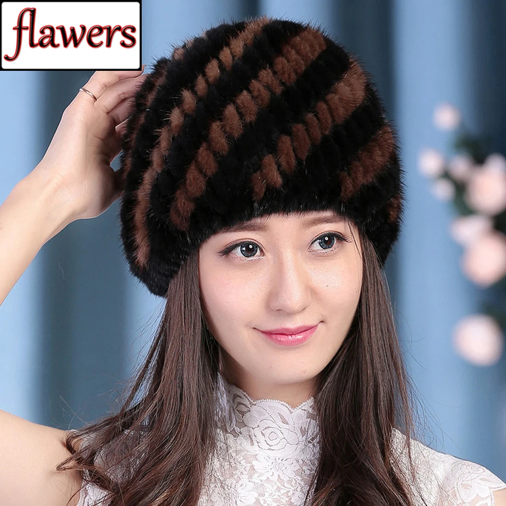 

Brand Women Genuine Real Mink Fur Hat Russia Winter Real Mink Fur Beanies Caps Warm Knitted Real Mink Fur Cap Wholesale Retail