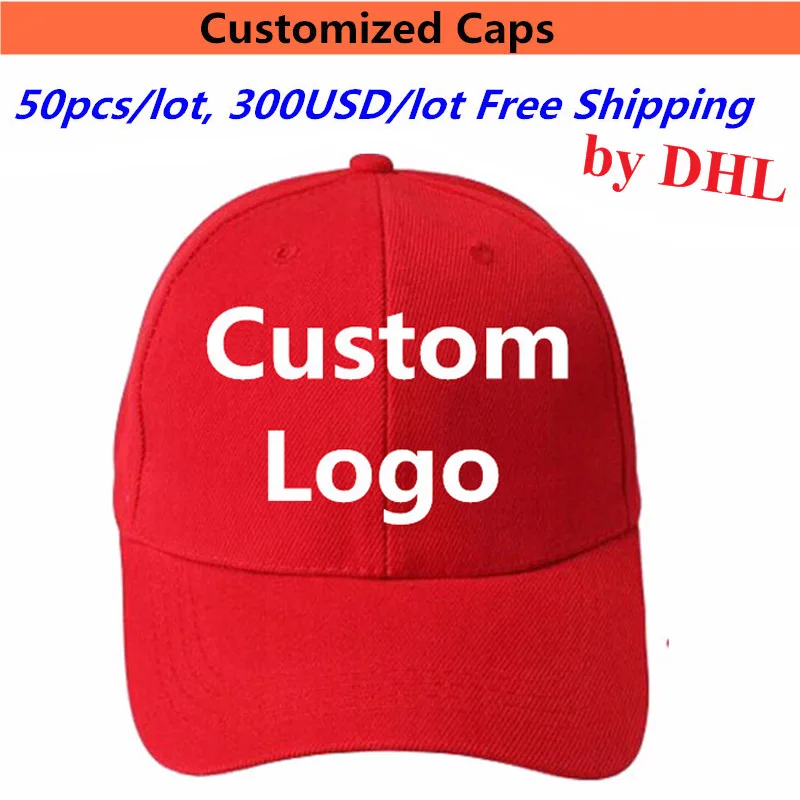 

Custom Baseball Cap Whosale 50pcs/Lot 300USD Hiphop Embroidery 6 Panel Curved Bill Adult Kids Team Free Shipping Customized Hats