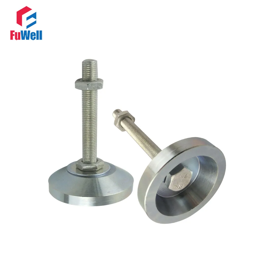 2pcs M16x100mm Adjustable Foot Cups Solid Steel Base 80mm Diameter Articulated Feet M16 Thread Leveling Foot