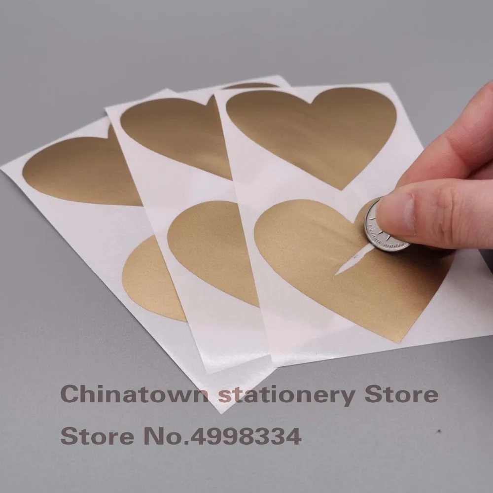 50pcs Scratch Off Stickers 60x70mm Love Heart Shape  Gold Color Blank For Secret Code Cover Home Game Wedding Message