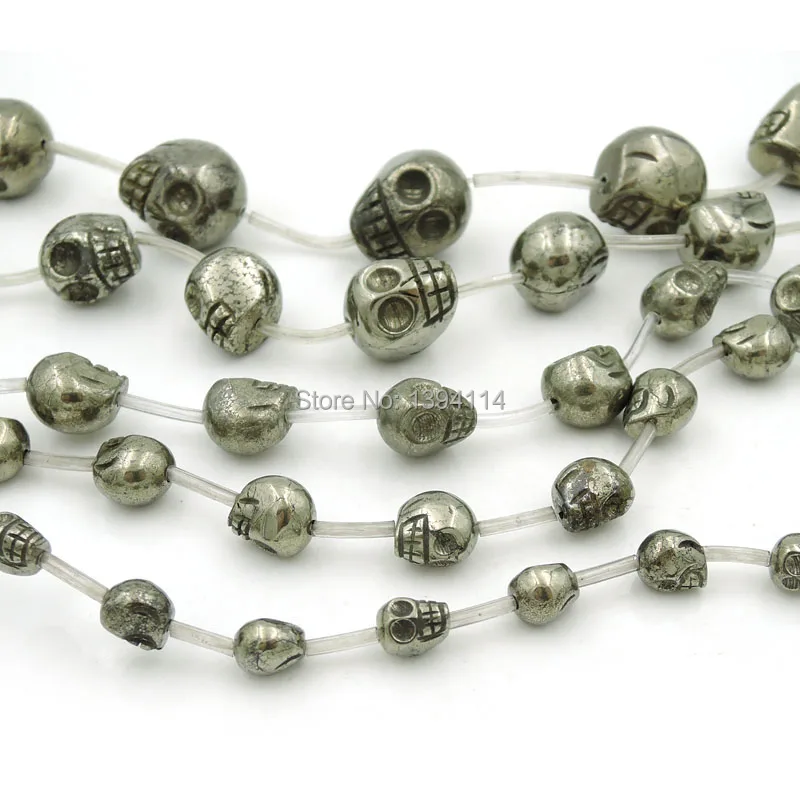 Natural Pyrite Skull Beads Strand For Making Bracelets Or Necklaces Jewelery