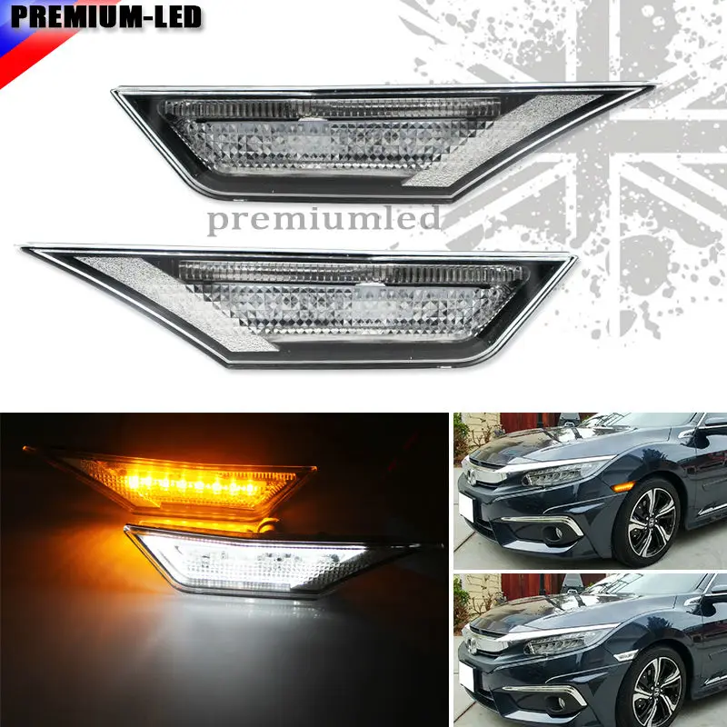 

(2) Amber and white LED Lights w/ OEM JDM Clear White Lens Side Marker Lamps For 10th Gen Honda Civic Sedan/Coupe/Hatchback