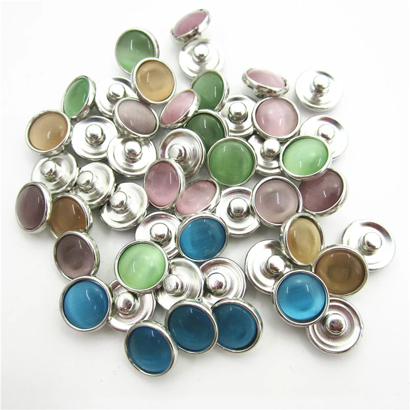 

New 50pcs/lot Mix Cat's Eye opal Snap Buttons for 12mm Snap Bracelet children Bangles DIY Snap Jewelry Charms