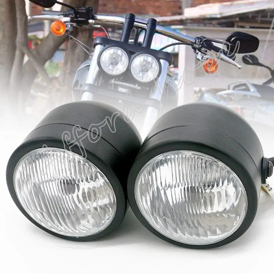 

4inch Motorcycle Twin Hi/Low Beam H4 12V 35W Headlight Double Dual Front Lamp Clear Lense for Suzuki Harley Yamaha Kawasaki