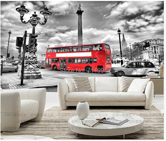 

Custom vintage wall wallpaper London bus for a living room TV backdrop KTV bar waterproof vinyl wallpaper 3D wallpaper