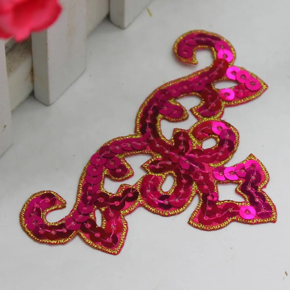 5 Pieces Sequined Appliques Gold Embroidery Patches Iron On Cosplay Diy Clothes Costume Trims 9.5*5.5CM