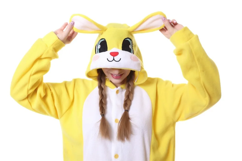 HKSNG جديد الفتيات الكبار الحيوان الأصفر الأرنب الأرنب نيسيي Kigurumi منامة الكرتون ازياء حللا هدية عيد الميلاد