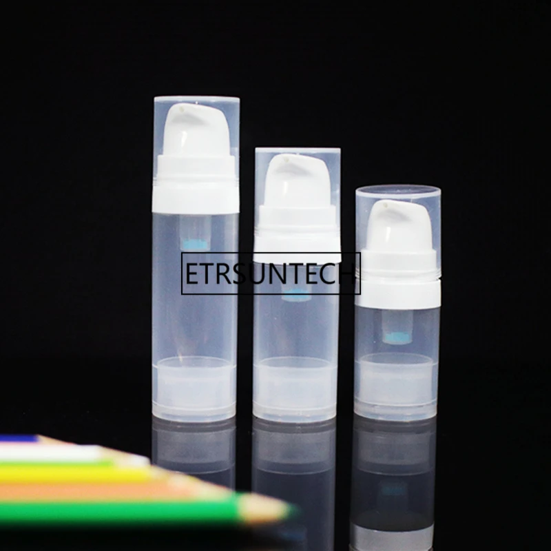 

5ml 10ml 15ml Refillable Travel Empty Small Airless Pump Lotion bottles with White Pump Clear or white Cap F1646