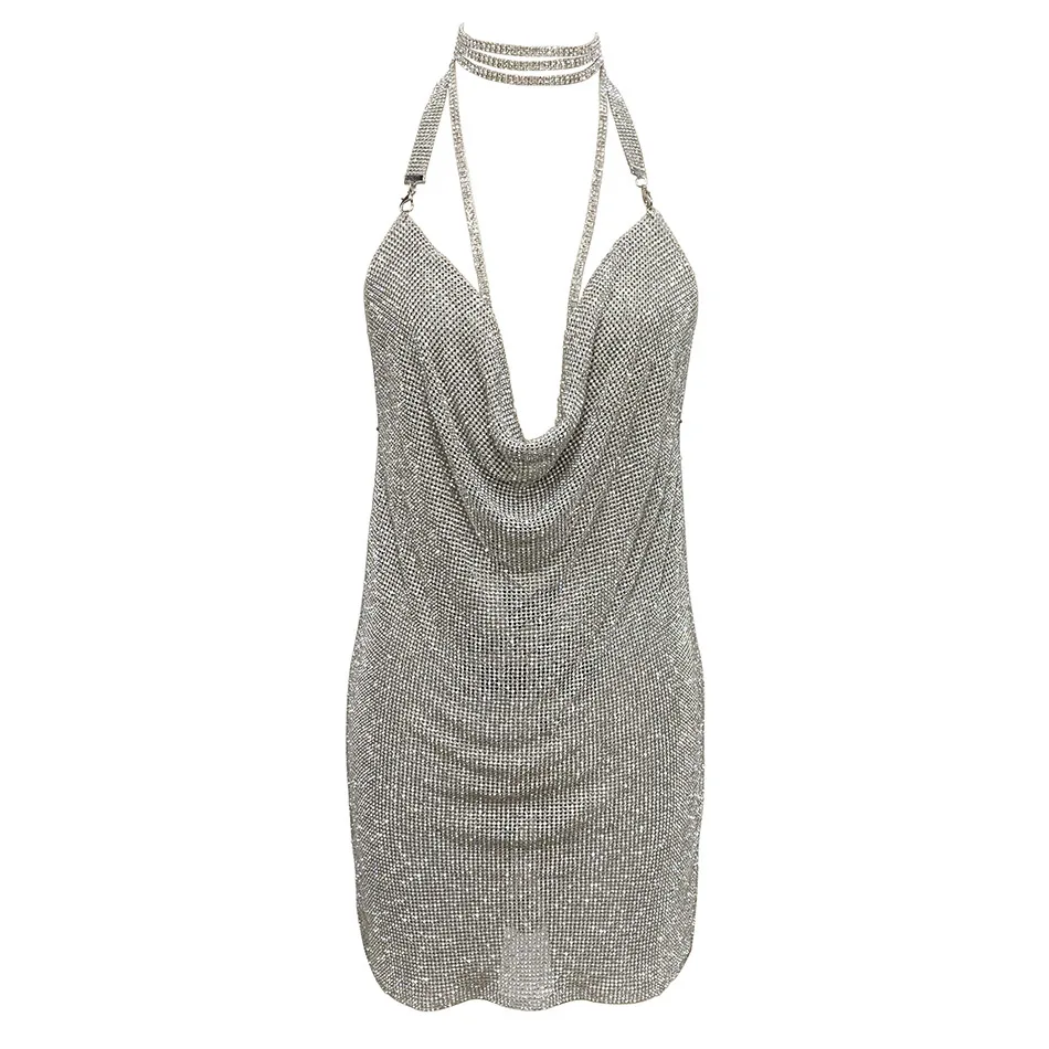 knee length dresses for ladies Glam Diva Rhinestone Mesh Bodycon Mini Dress main image 1