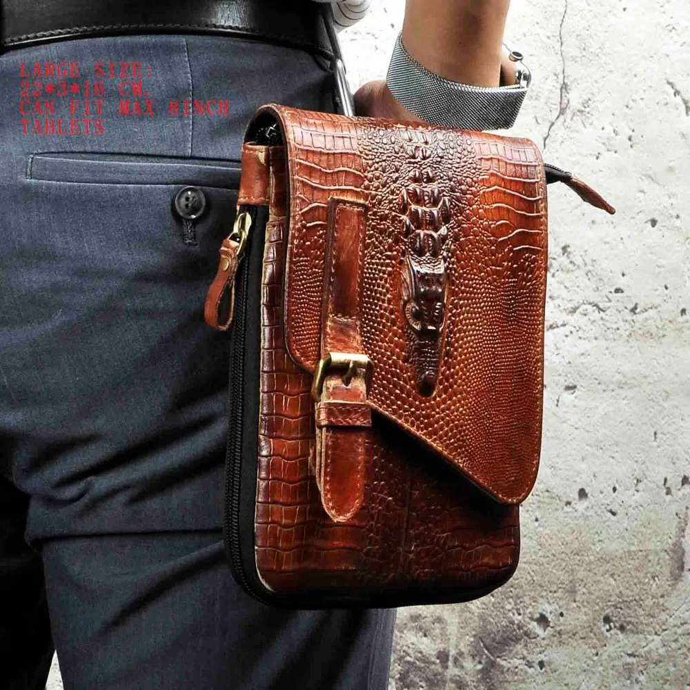 Real Leather men Casual Design Multifunction Small Messenger Crossbody Bag One Shoulder Bag Fashion Waist Belt Pack bag 611-1