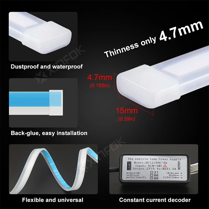 2x 30cm 45cm 60cm Waterproof Switchback LED DRL Daytime Running Light Flexible Car LED Strip Headlight Turn signal Light