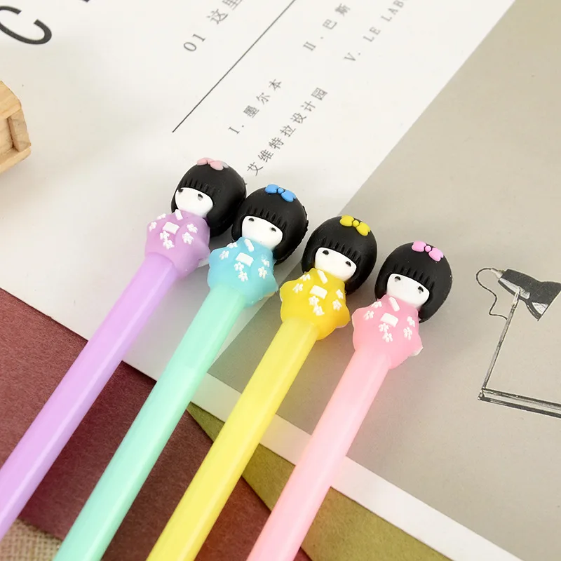 48PCS/SET Japanese Style Gift Pen Creative Stationery Cute Jelly Kimono Girl Neutral Pen Black Signature Pen Student Supplies