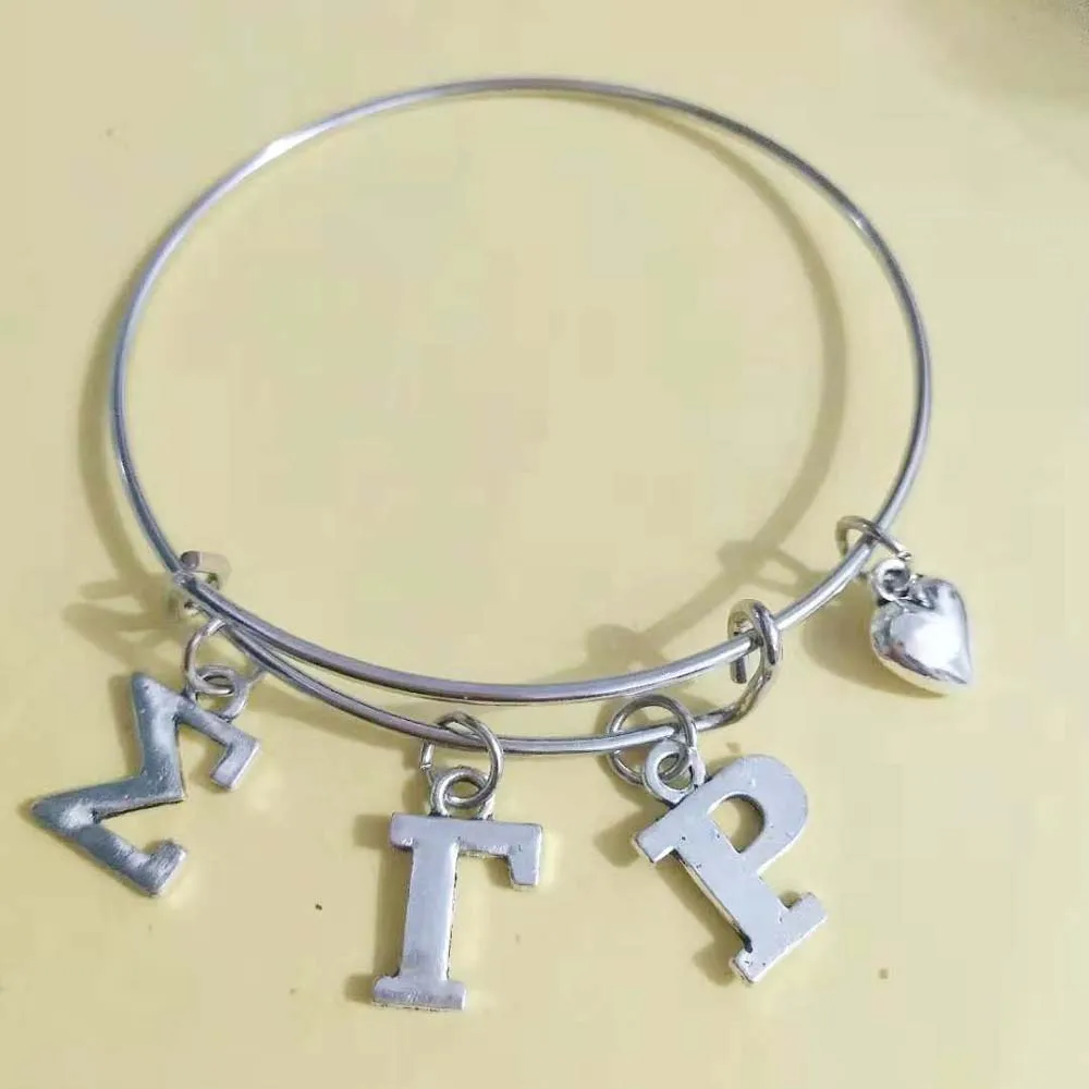 Topvekso SGR Sorority  Sigma Gamma Rho Letter Charms Love Bangle Jewelry Wire Bracelet Silver Tone As Gifts