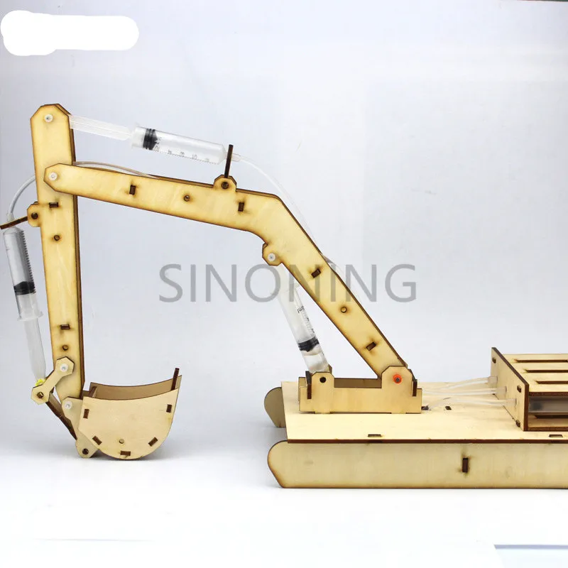 Wooden hydraulic excavator model handmade scientific experiments steam