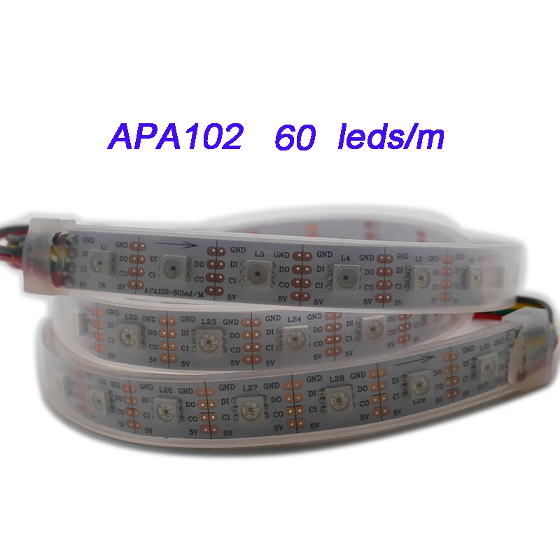 1m/3m/5m APA102 Smart led pixel strip 30/60/144 leds/pixels/m,IP30/IP65/IP67 DATA and CLOCK seperately DC5V