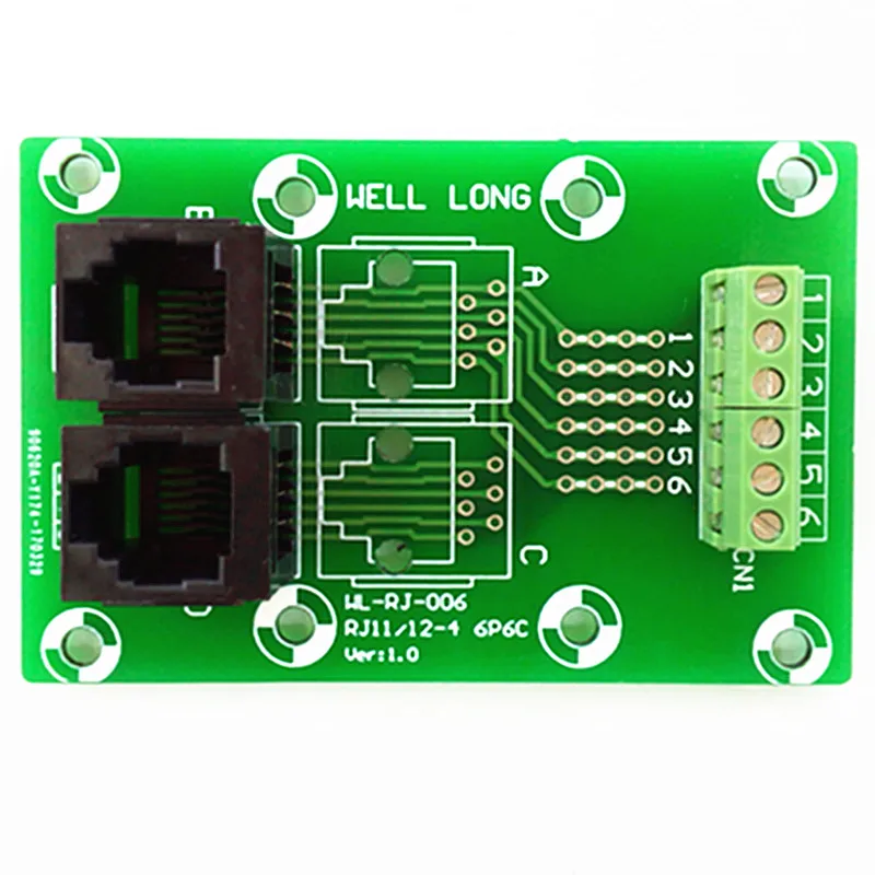 2PCS/Lot RJ11/RJ12 6P6C Jack 2-Way Buss Breakout Board, Terminal Block, Connector.