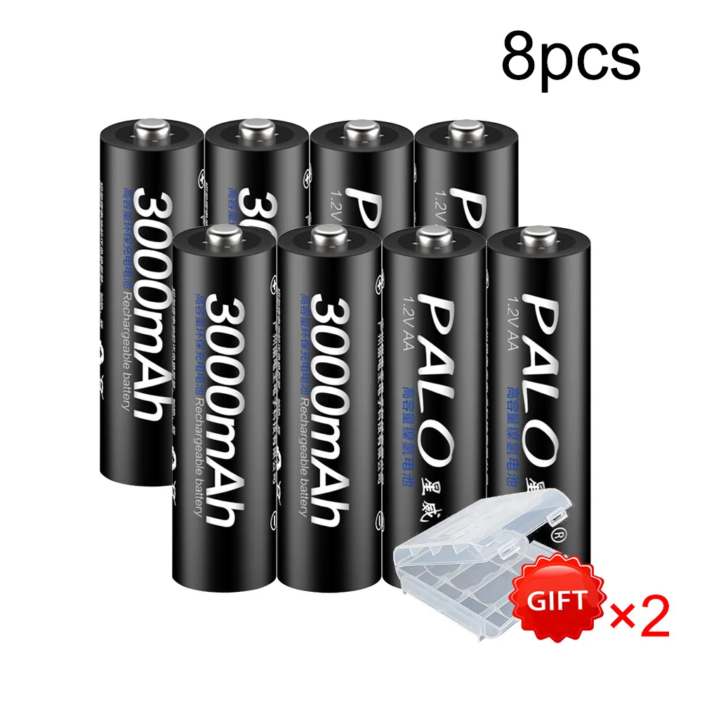 PALO 4Pcs AA Battery Rechargeable Batteries 1.2V AA 3000mAh Ni-MH Pre-charged Rechargeable Battery 2A Baterias