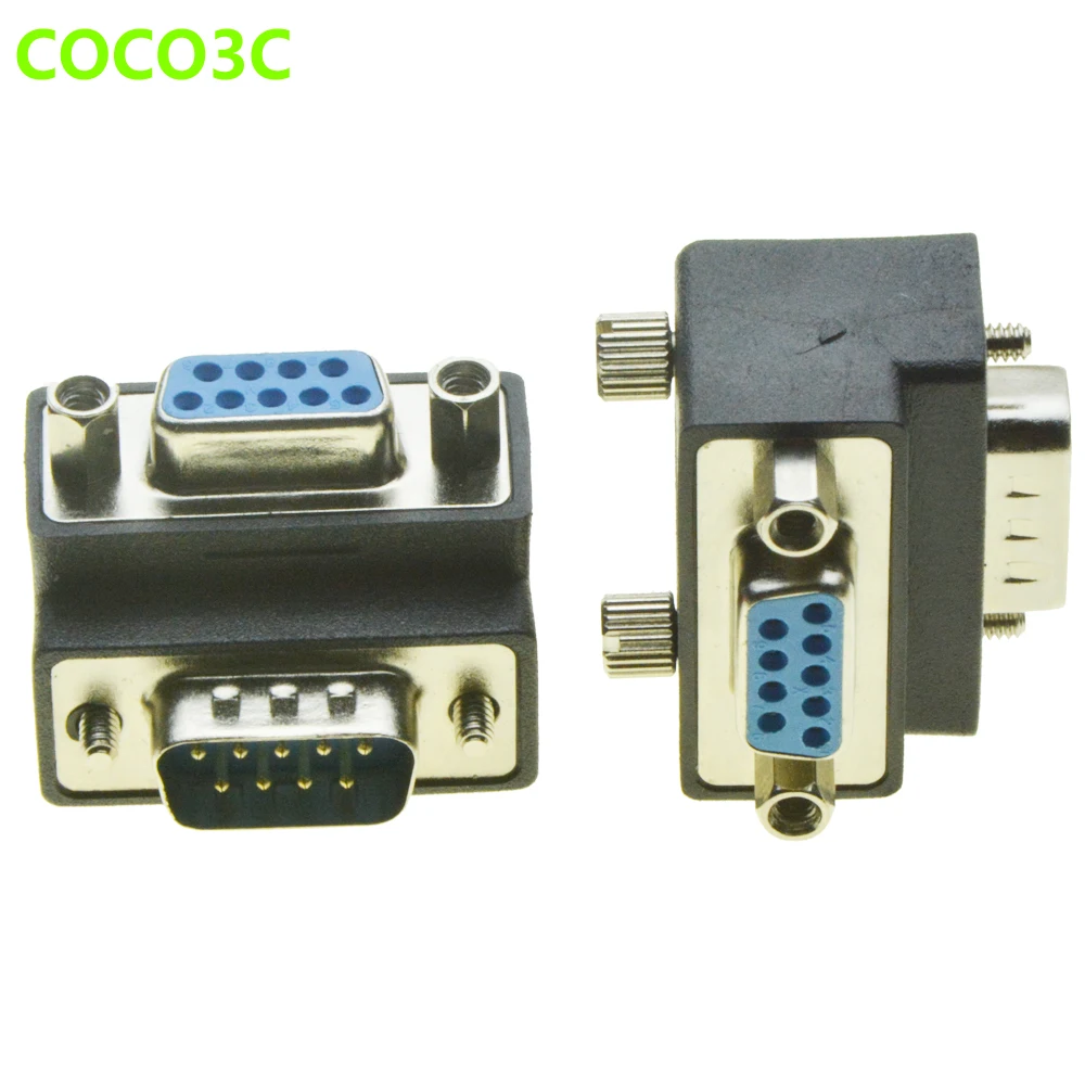 มุมขวาDB9อะแดปเตอร์9PIN RS232ชายกับหญิงส่วนต่อขยายสายเคเบิ้ลที่มีสกรูpannel 90องศาเชื่อมต่อ