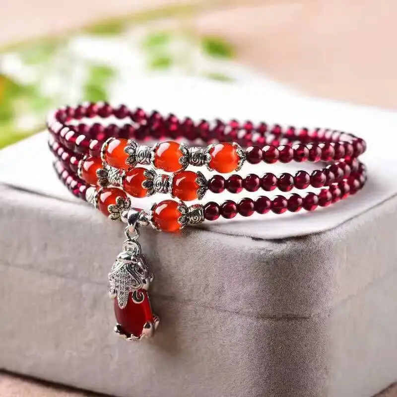 Wholesale Red Wine Natural Garnet Bracelets Bead With Pi Xiu Brave troops Pendant Lucky for Women Gift Crystal Bracelet Jewelry