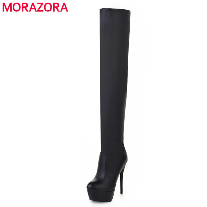 MORAZORA 2021 Size 34-46 New spring autumn thigh high women boots platform round toe 13cm thin high heels over the knee boots