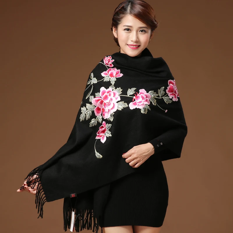 Sale!!!Women Cashmere Tassel Scarves Floral Flowers Embroidery Pashmina 200*70 cm Long Soft Wraps Warm Female Winter Shawls