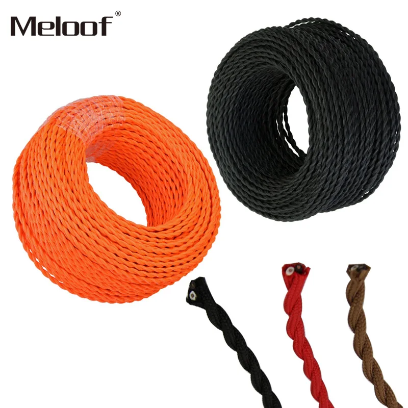 10m Hot Sale 2 Core Electrical Rope Wire Vintage Antique Braided Twisted Fabric Lighting Cable Woven Silk Flexible Cord