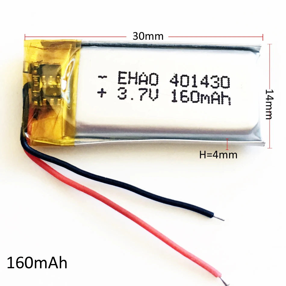 5 pcs 3.7V 160mAh 401430 Lithium polymer Lipo Rechargeable Battery For MP3 GPS Bluetooth Headset Video Pen Camera 4x14x30mm