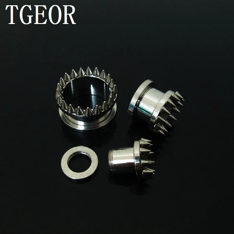 body jewelry screw on full spike ear tunnels 1pcs mixed  sizes surgical Stainless Steel Flesh Tunnel