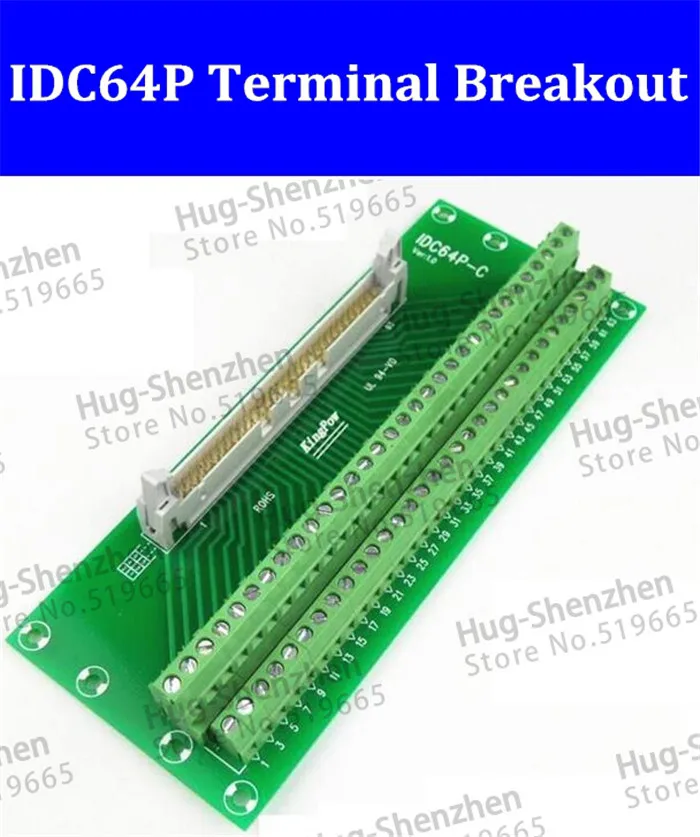 

IDC64P IDC 64 Pin Male Connector to 64P Terminal Block Breakout Board Adapter PLC Relay Terminals DIN Rail Mounting--1pcs/lot