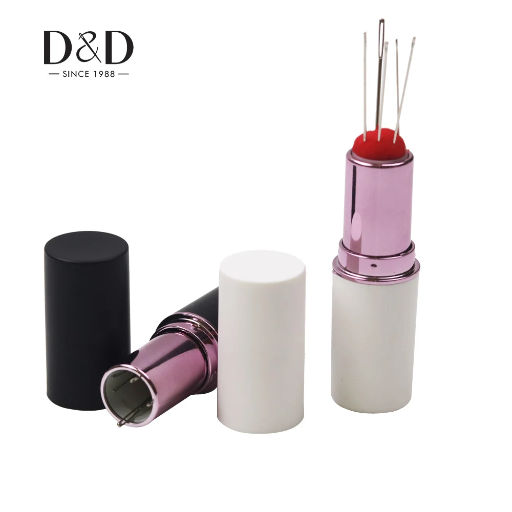 

Lipstick Needles Pin Cushion with 5 Sewing Needles Rotatable Needle Holder Needlework Cross Stitch Accessories Sewing Tool