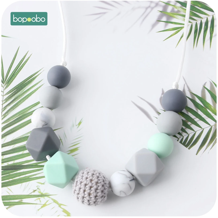 Bopoobo-collar de silicona para dentición de bebé, cuentas hexagonales de grado alimenticio, juguetes para bebés, mordedor sin BPA, 1 unidad