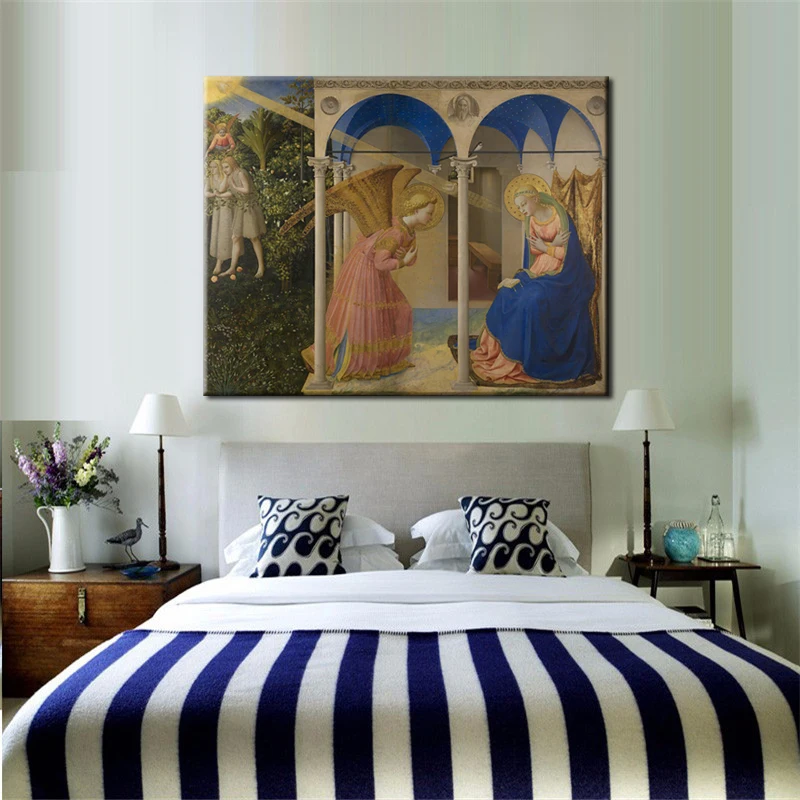 European Renaissance Period Oil Painting Angelico Fra The Annunciation Digital Printed Canvas Painting Wall Art Picture Decor