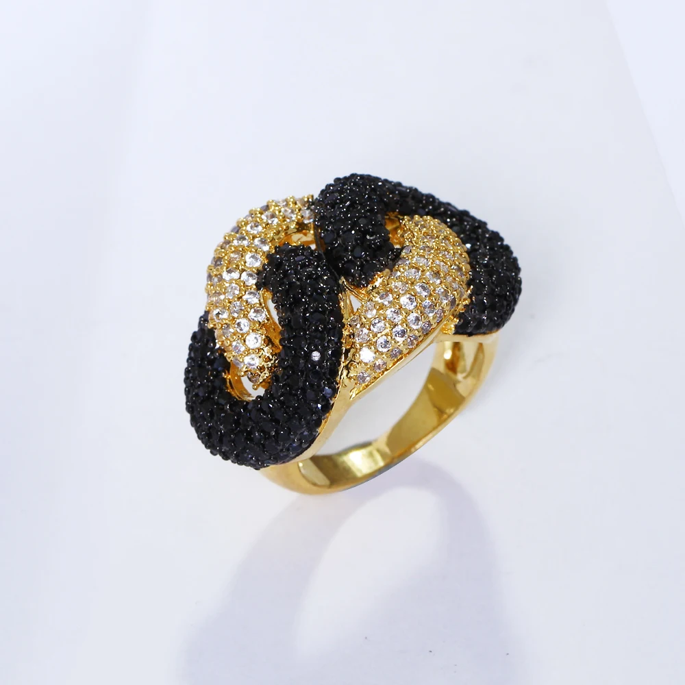 Amazing Black 2 tone finger ring micro pave jet and clear CZ jewelry high quality Zirconia Rings