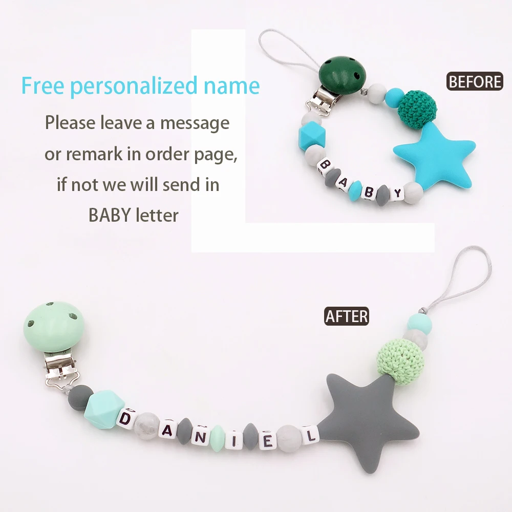 Colorful Silicone Personalized Letter Pacifier Clips Funny Chupetero Chain For Infant Feeding Toddle Chew Toy Clips BPA Free