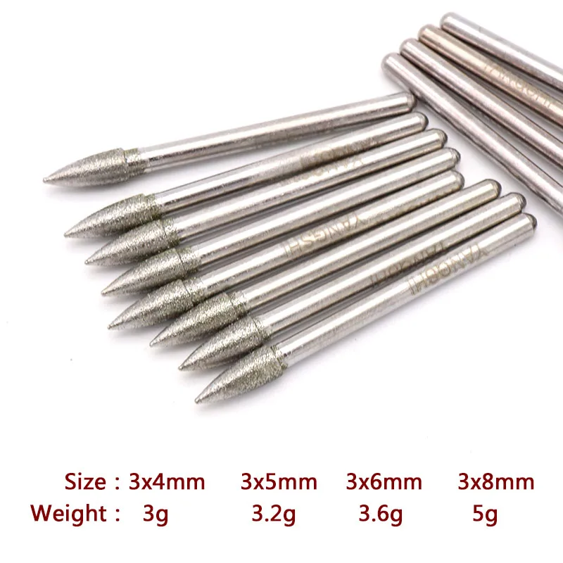 High Quality 5pcs 4-8mm Bullet Diamond Grinding Cutting Head Jade Glass Stone Ceramic Cbn Point Bit Set Rotary Carving Tool