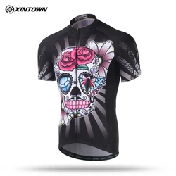 Xintown 2018 Printed Skull Cycling Clothing Short Sleeve MTB Cycling Jersey Shirt Breathable Bike Wear Cycle Bicycle Clothing