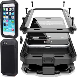 Heavy Duty 360 Full Body Doom Armor Waterproof Metal Case For iPhone 15 14 12 13 11 Pro Max XR 6 7 8Plus SE XS Shockproof Cover