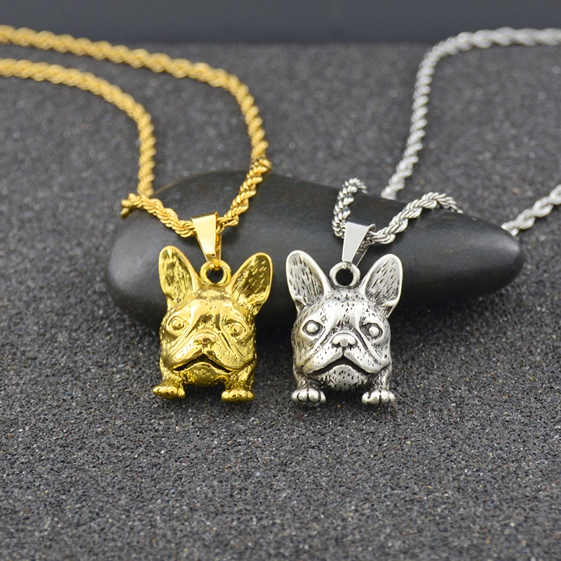 New Vintage Silver Plated French Bulldog Necklaces For Women Punk Dog Couple Necklace Men Accessories Minimalist Jewelry