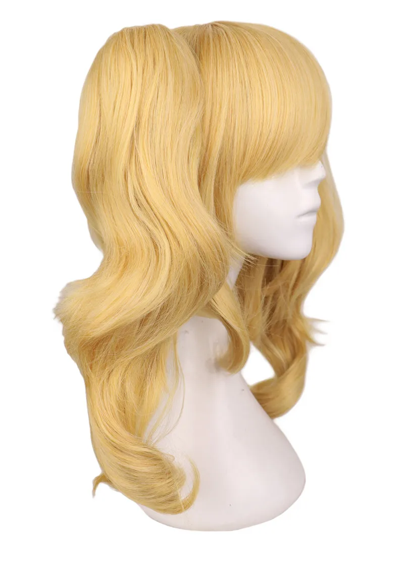 QQXCAIW Long Wavy Cosplay Mixed Blonde Wig With 2 Ponytails Synthetic Hair Wigs