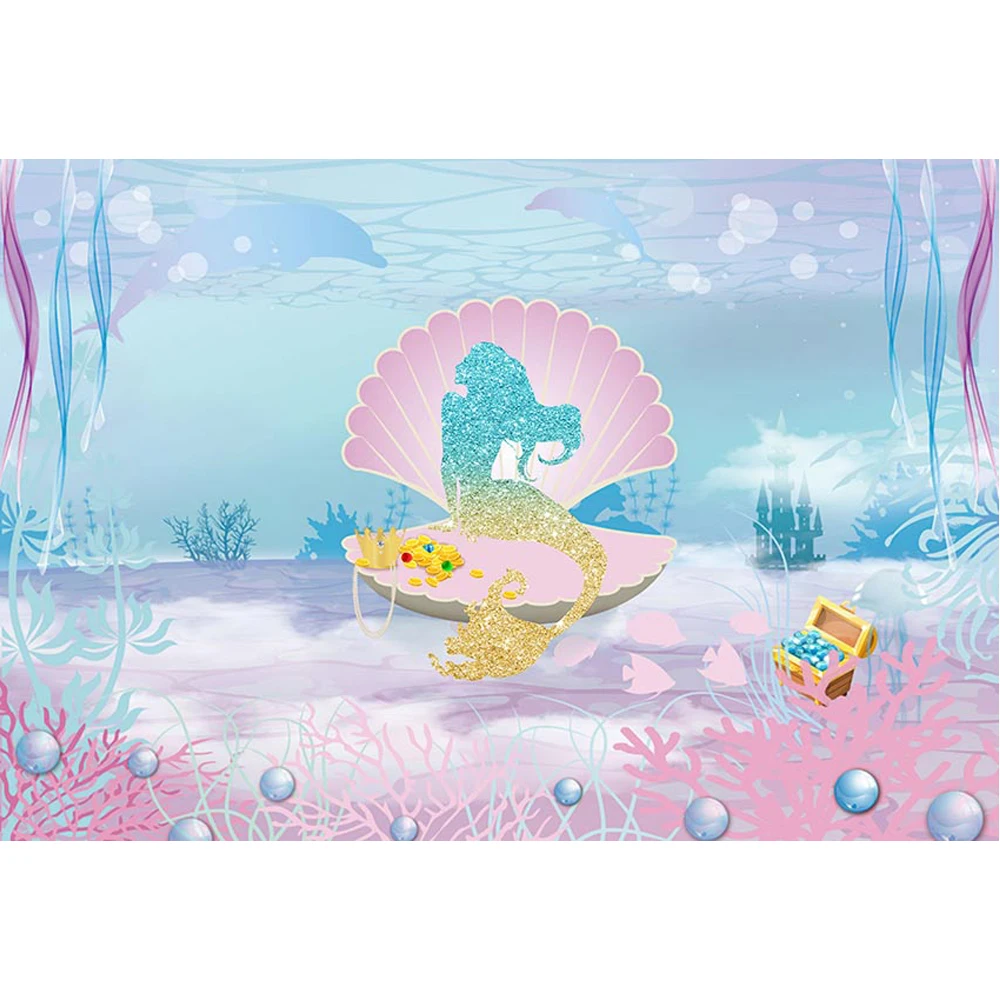 

Under the Sea Little Mermaid Backdrop Printed Seaweed Pearls Newborn Baby Shower Prop Princess Girl Birthday Party Background