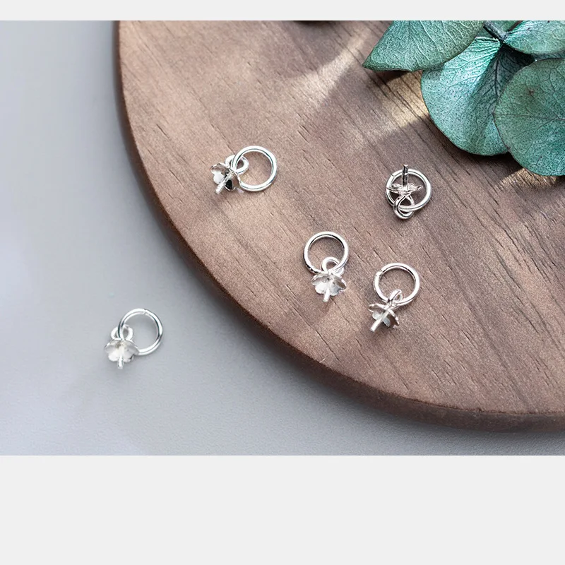 2pcs/lot 925 Sterling Silver Pearl Pendant Connector Bail Caps 6x4mm Necklace Bead End Caps Trays DIY Jewelry Making Findings
