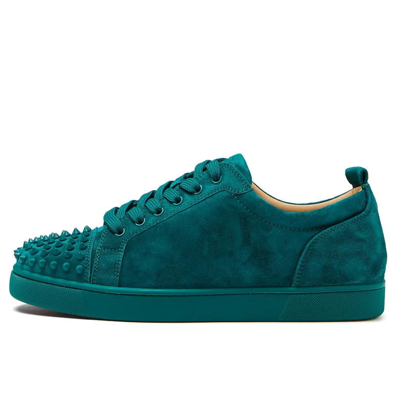 

Hot Sale Men Spike Shoes Low Top Lace-up Sneaker Round Toe Sapatos Men Rivet Casual Shoes Plus Size EU39-47 Green Grey Black