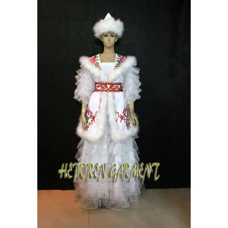 

High Quality Custom Made Adult Or Kids Kazak Nationality Dance Costume Dress With Headwear Head In Feather Decoration HD014