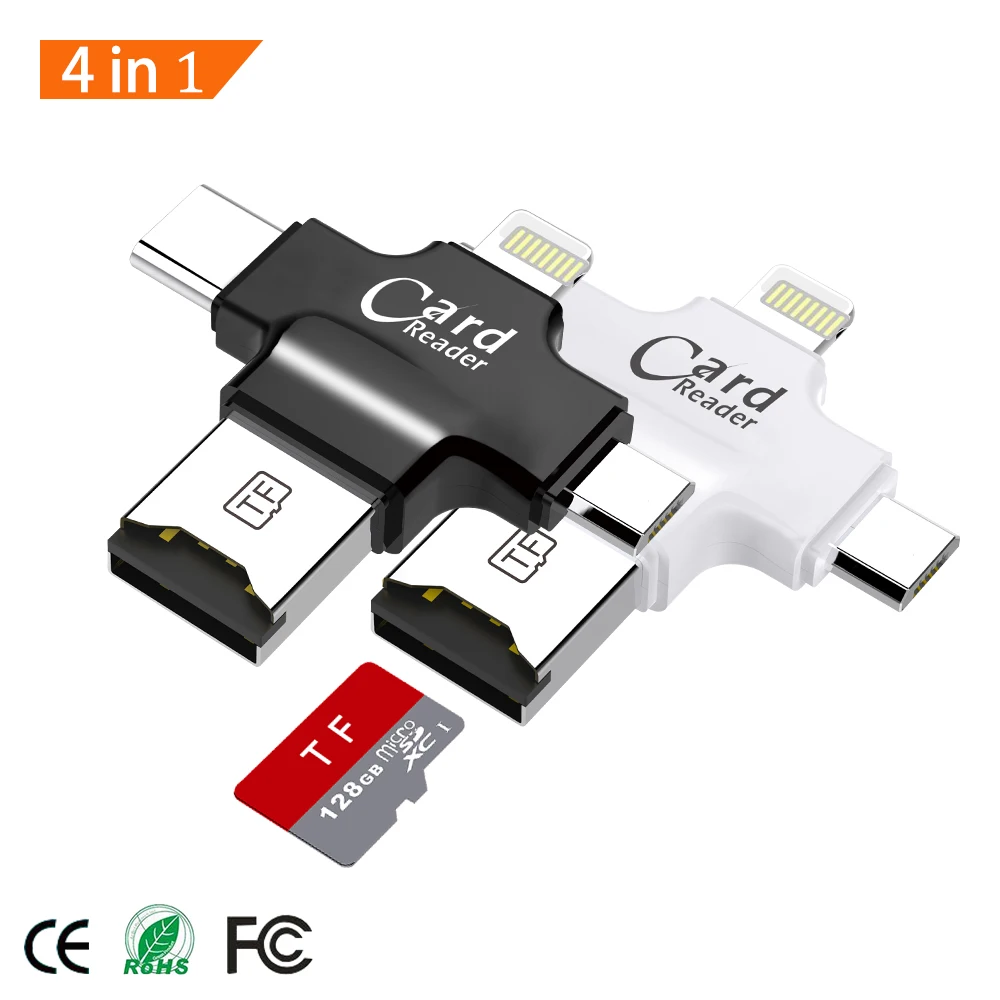 4 in 1 Card Reader Type C Micro USB Adapter TF Micro SD Card Reader for Android ipad/iphone 7plus 6s5s MacBook