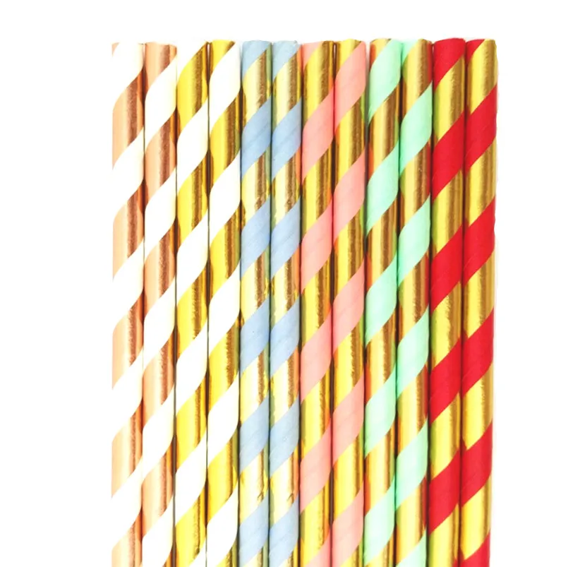 

2000 Pcs Colorful Paper Straws Bulk,Metallic Red Pink Blue Mint Rose Gold Foil Stripe Soda Restaurant Coffee Bar Drinking Party