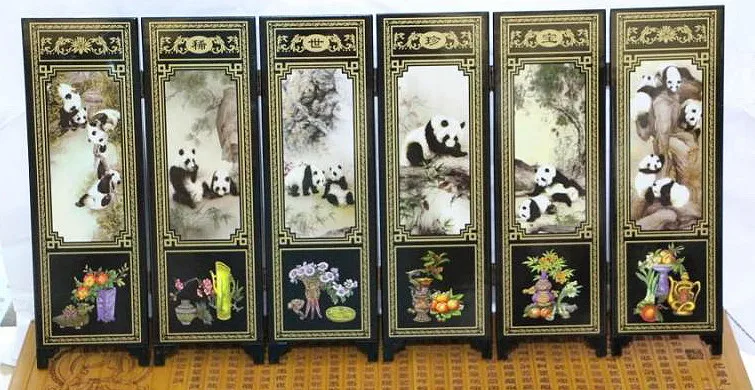 With China characteristics lacquer craft Six pages China's national treasure panda screen