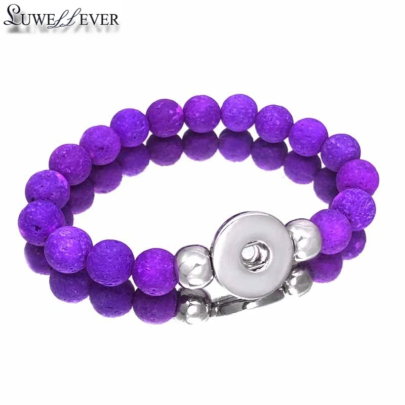 Hot 307 Interchangeable Candy Colors Expandable Stretch Volcanic Stone Beads Bracelet Fit 18mm Snap Button Jewelry Women Gift