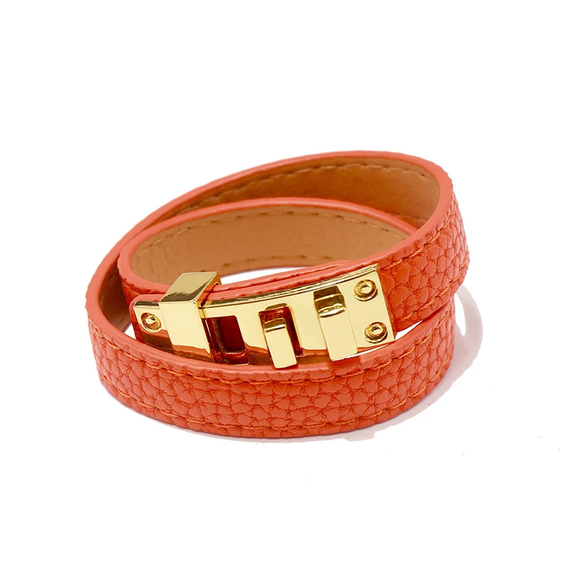 High Quality 8 Color Style Double Layer PU Leather Steel Buckle Bracelet For Men Women Brand Jewelry Gift