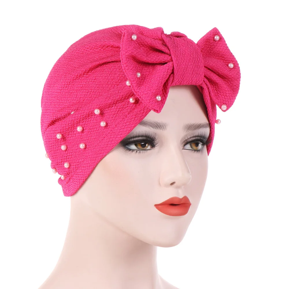 KepaHoo-Turban musulman avec nœud papillon pour femme, bonnets élastiques, chapeau indien, bonnet monochrome, enveloppement de sauna, mode